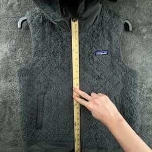 Patagonia Gray Fuzzy Soft Fleece Vest Full Zip* Hooded W Logo, Pockets Adult